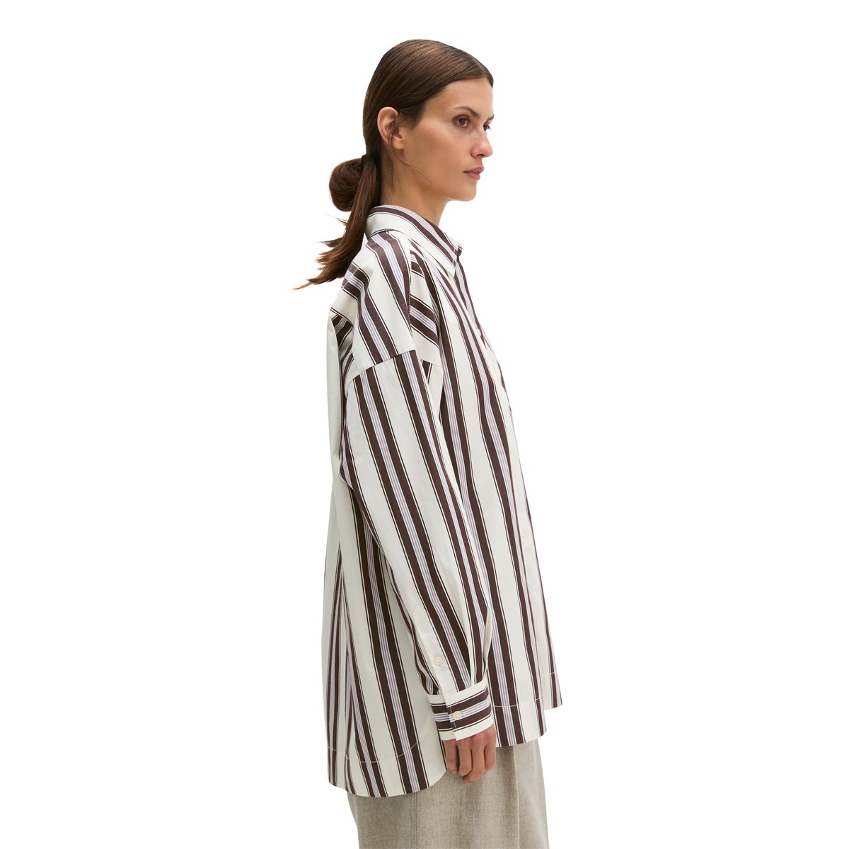 Blouse en popeline rayée oversized en pur coton organique blanc, MARC O'POLO