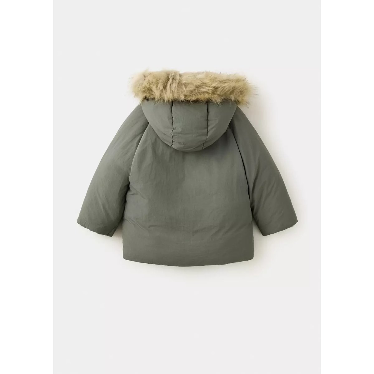 Anorak matelassé capuche imitation fourrure vert, MANGO BABY