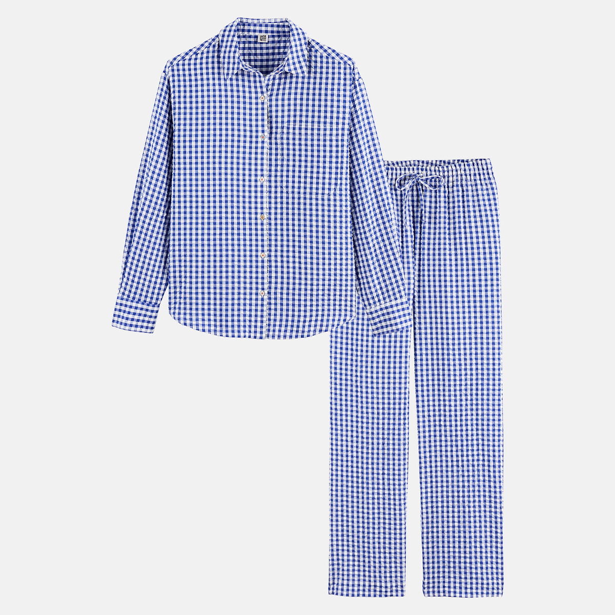 Pijama de tela mil rayas, estampado vichy en tela teñida, Signature AIMEE azul grisáceo, LA REDOUTE COLLECTIONS