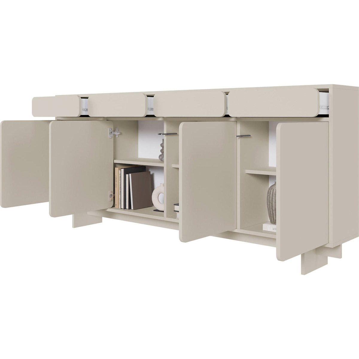 Buffet bas 4 portes 4 tiroirs collection WUWU gris beige, RECOLLECTION
