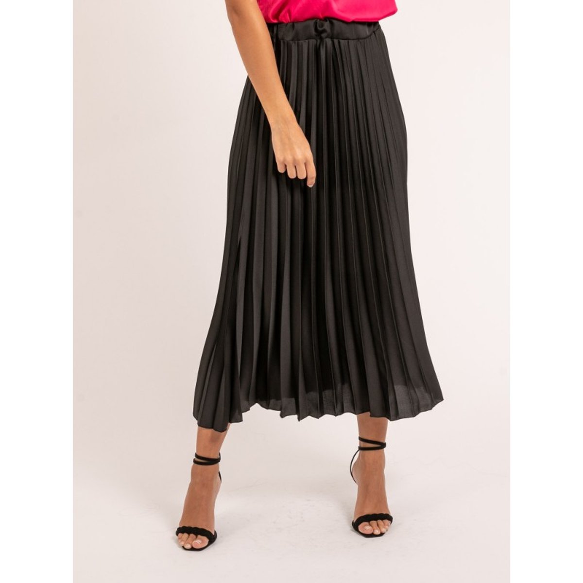 Jupe Longue Satin Plissée Xymma noir, DONA LISA