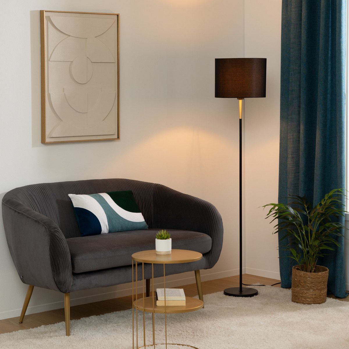 Lampadaire droit métal abat-jour noir JULE noir, ATMOSPHERA