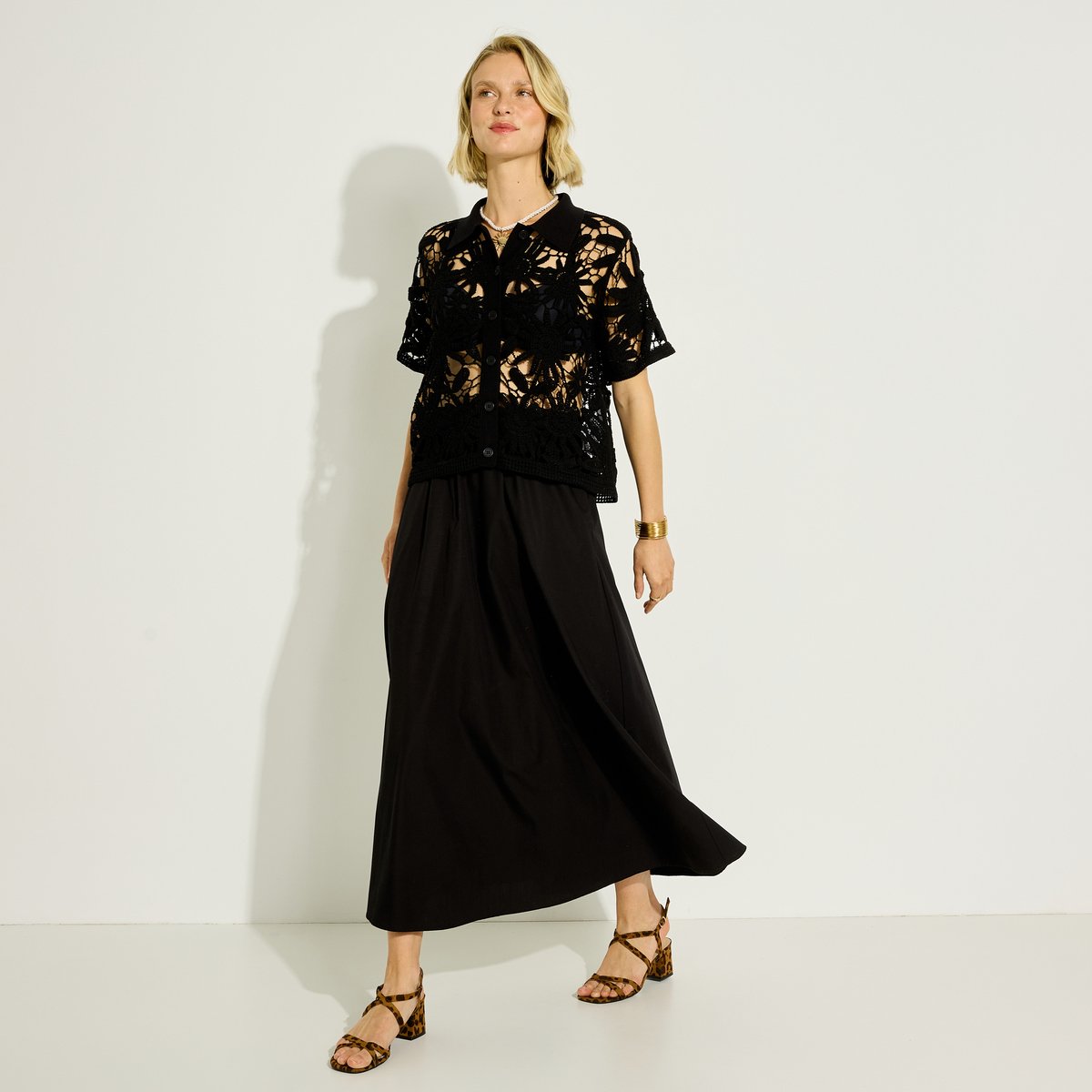 Polo en crochet ajouré noir, GRAIN DE MALICE