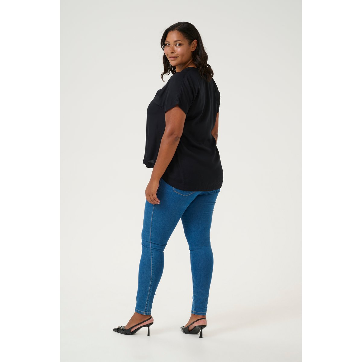 Blouse with short sleeve noir black, KAFFE CURVE