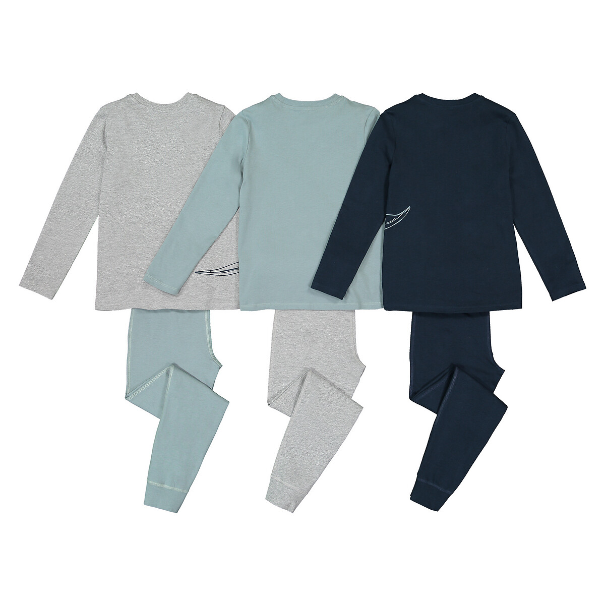 Lot de 3 pyjamas en coton imprimés dinosaures bleu + vert + gris, LA REDOUTE COLLECTIONS
