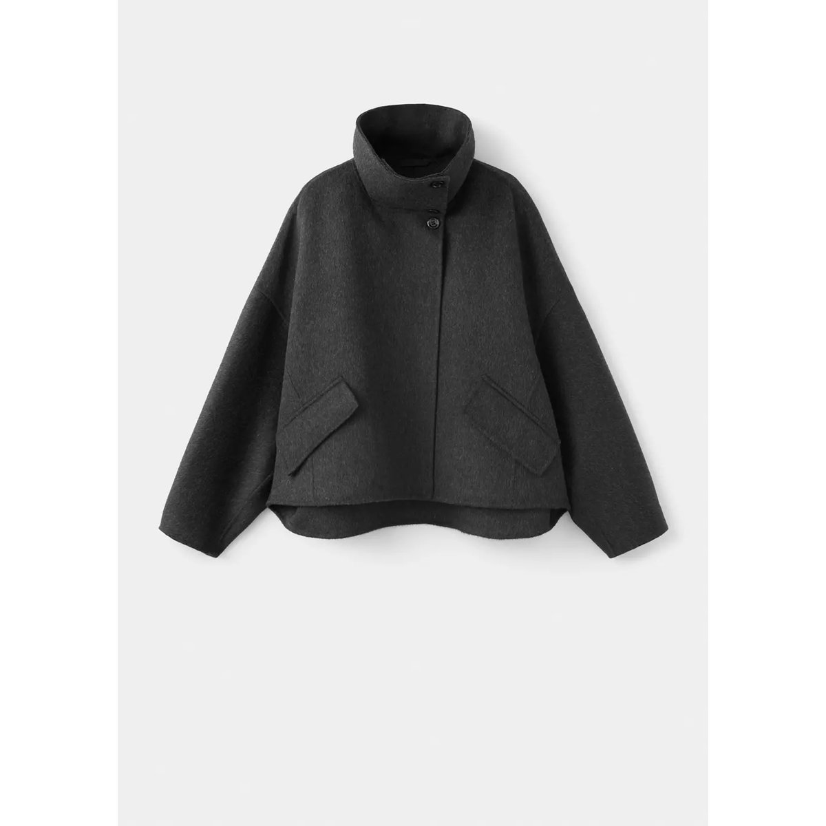 Veste laine col cheminée gris chiné foncé, MANGO