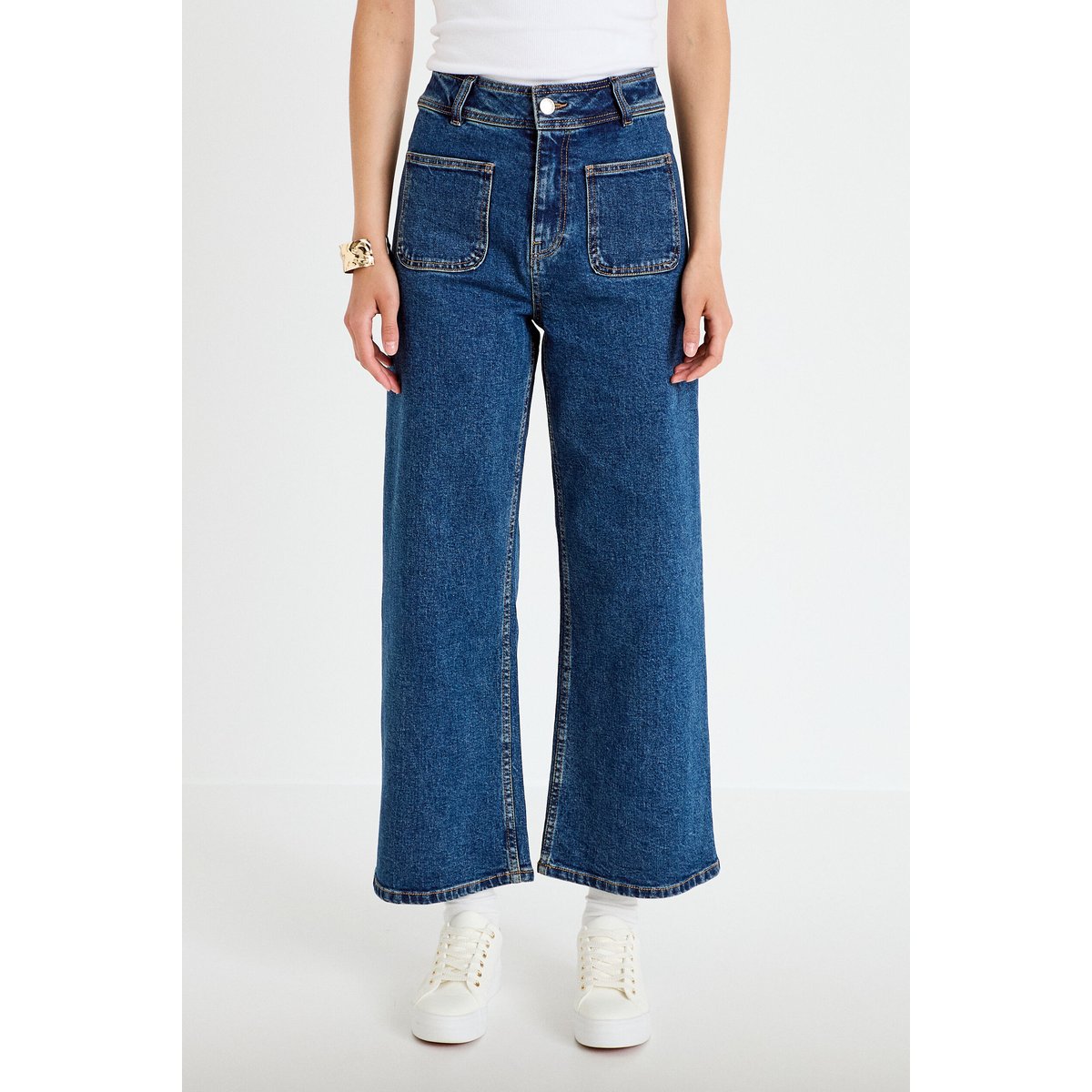 Jean wide leg cropped taille haute denim stone, CACHE CACHE