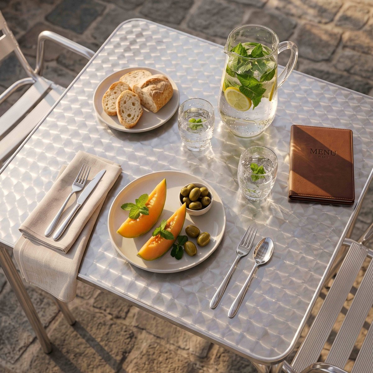 Table de jardin carrée en aluminium et 2 fauteuils, NOTTING HILL gris, OVIALA