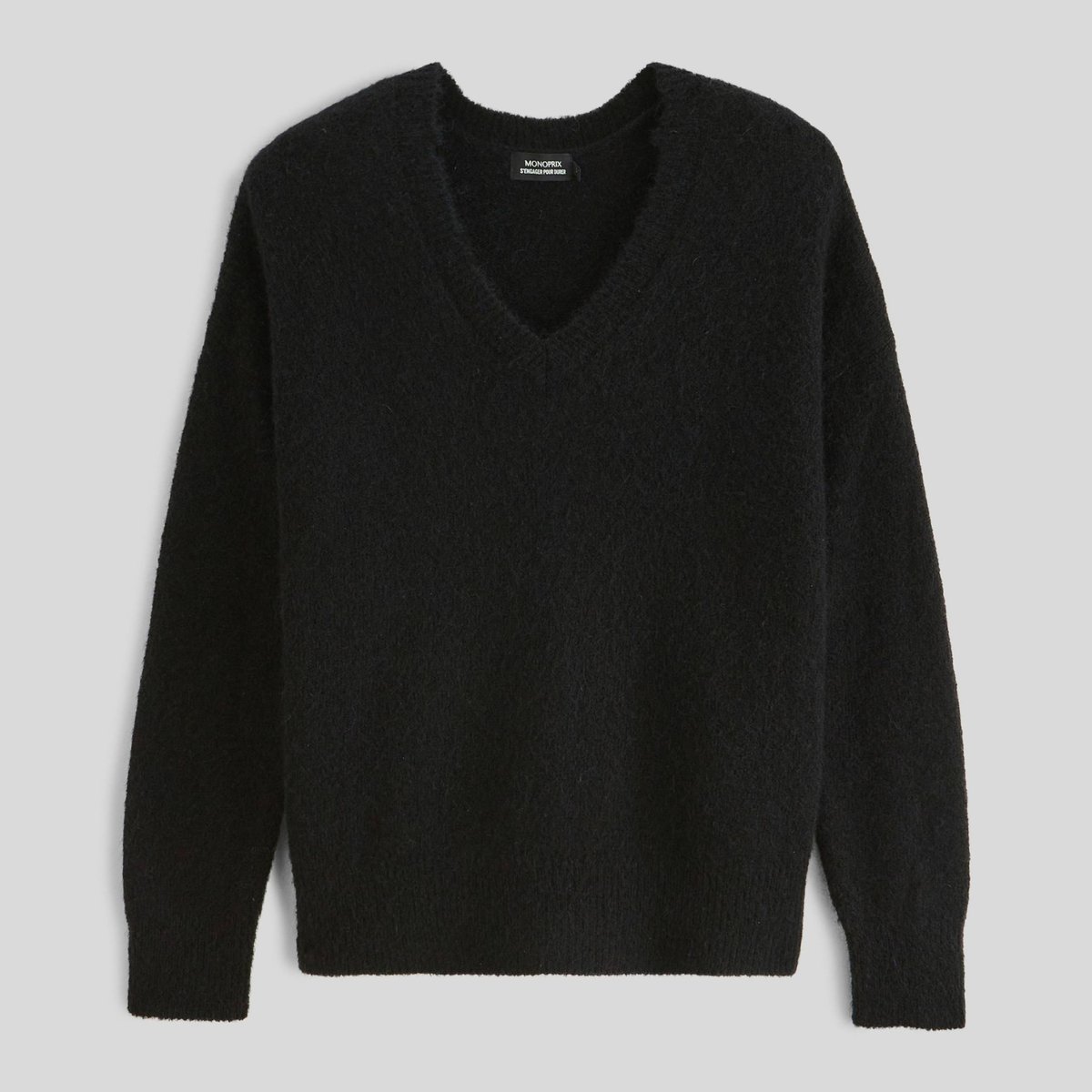 Pull col V uni contenant de l'alpaga marine, MONOPRIX