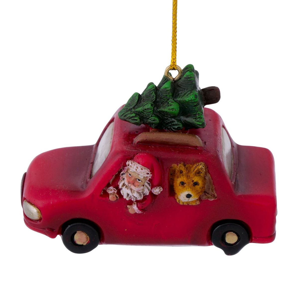 Set de 2 boules de Noël en résine voiture père noël 7x4.5x5cm rouge, WADIGA