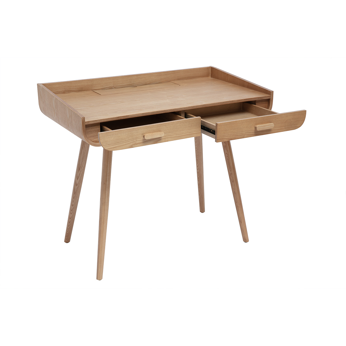 Bureau scandinave bois foncé avec rangements 2 tiroirs L100 cm HALLEN frêne, MILIBOO