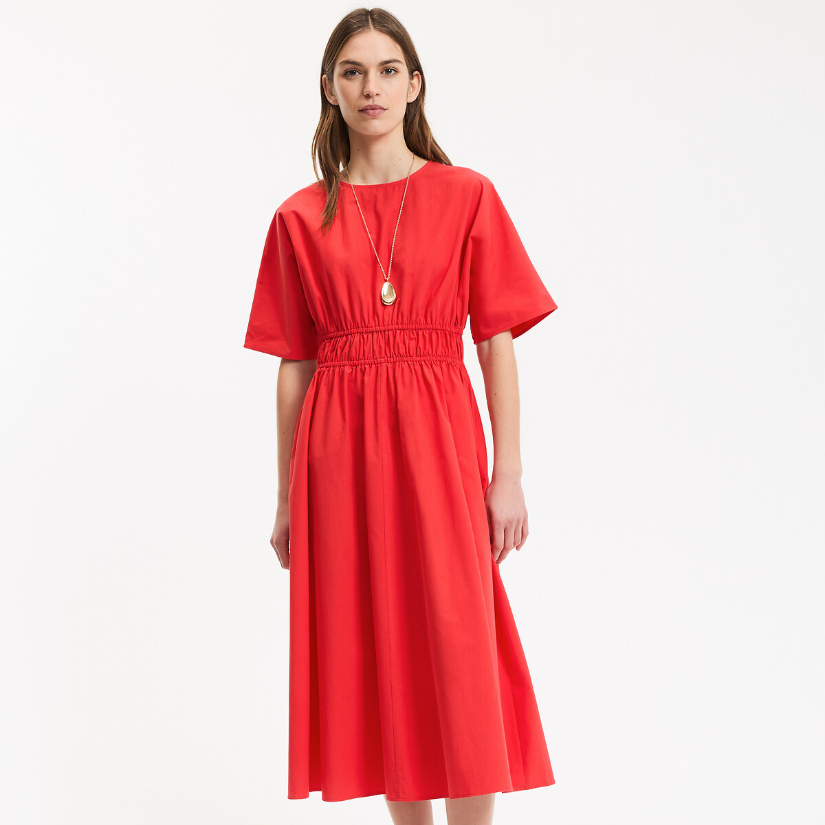 Robe évasée, longue, manches courtes rouge, LA REDOUTE COLLECTIONS