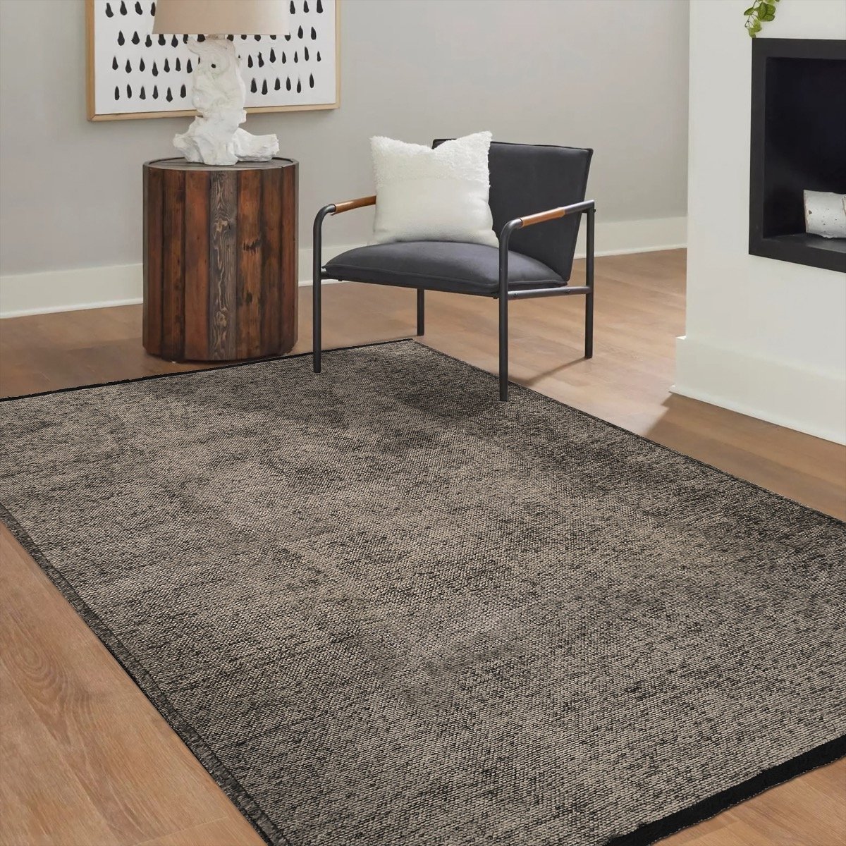 Tapis en coton et polyester lavable tissé plat  VENICE anthracite, THE DECO FACTORY