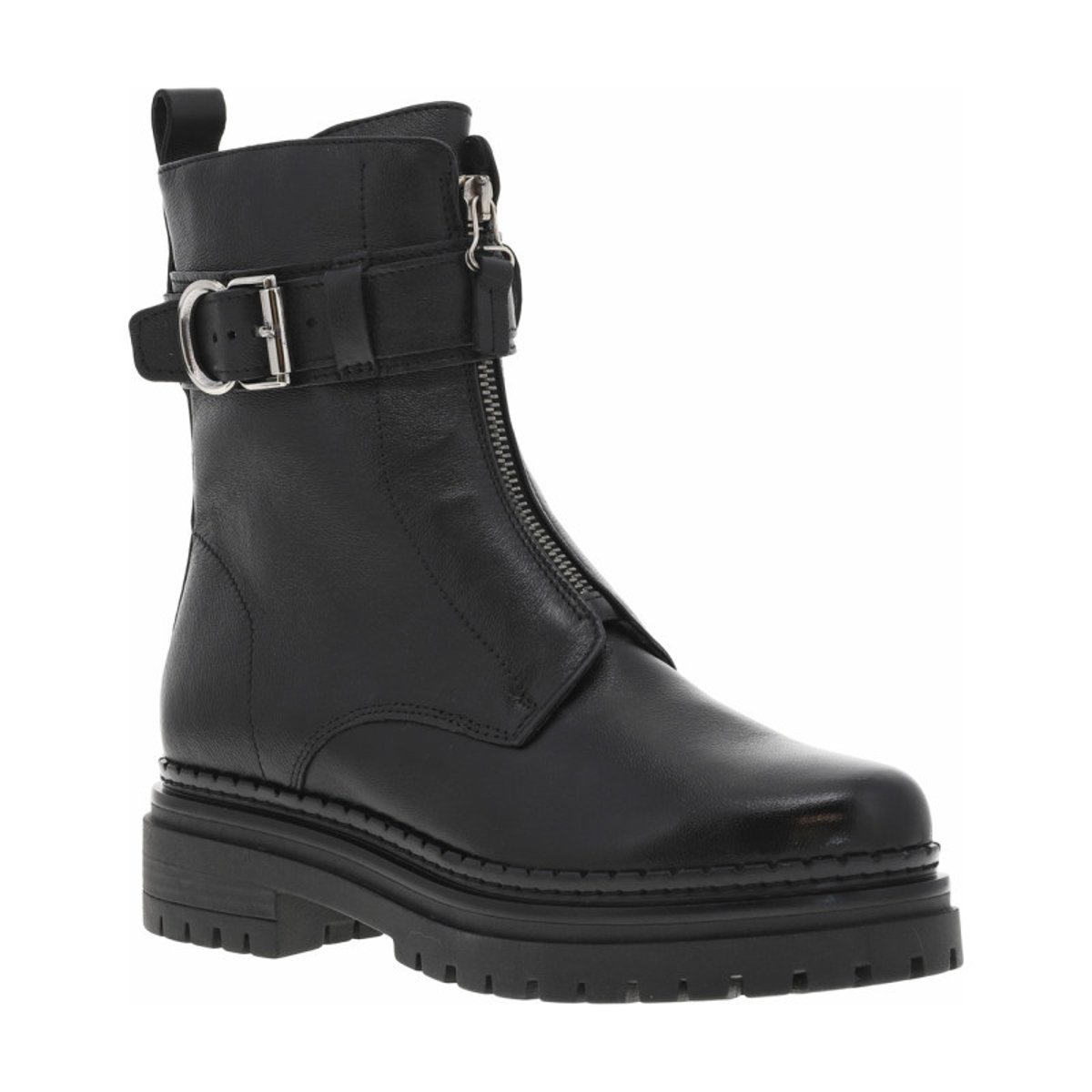 Bottines en cuir noires à talon décroché bas avec fermeture zippée noires, MJUS
