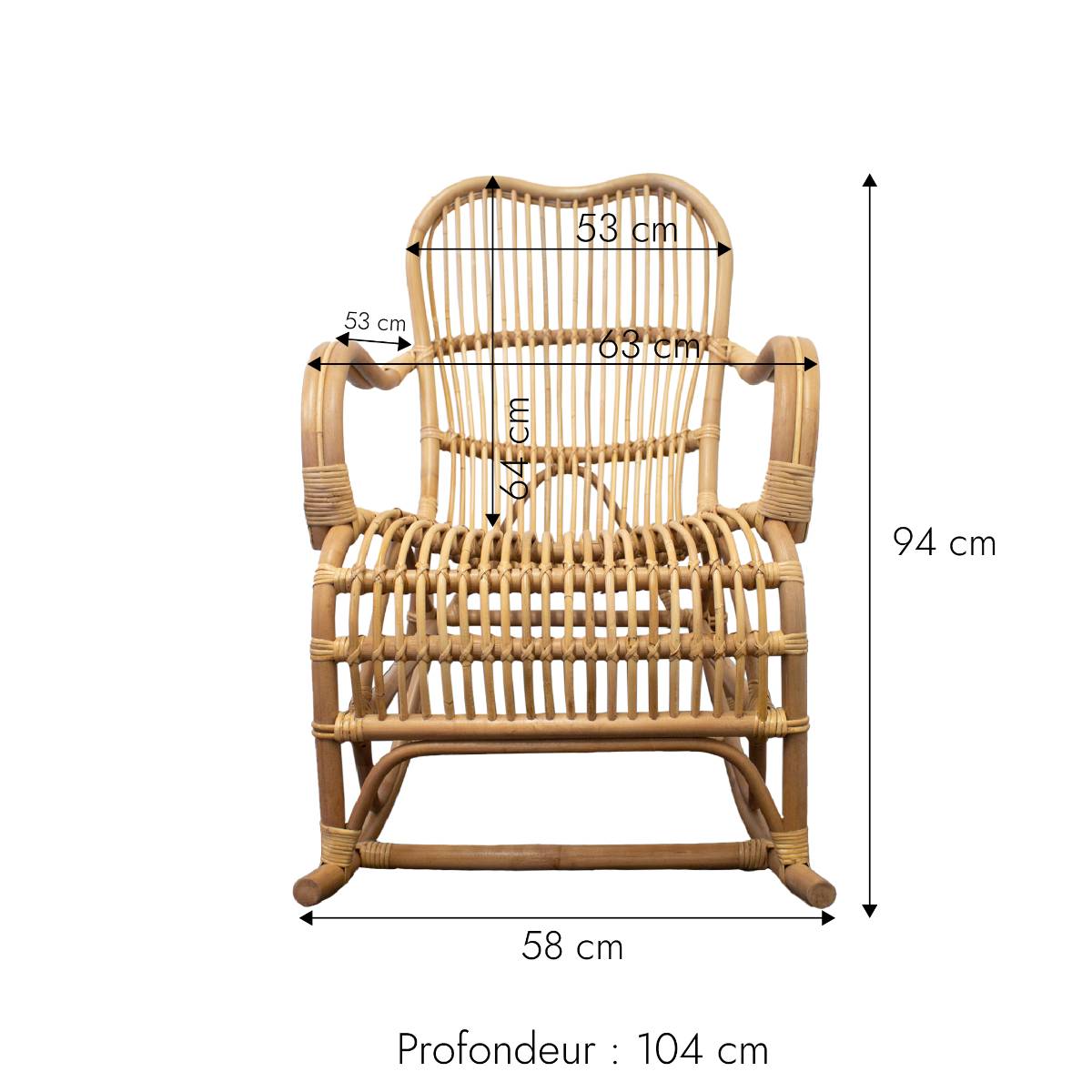 Rocking chair de jardin en rotin  RATTAN bois clair, MADE IN MEUBLES 
