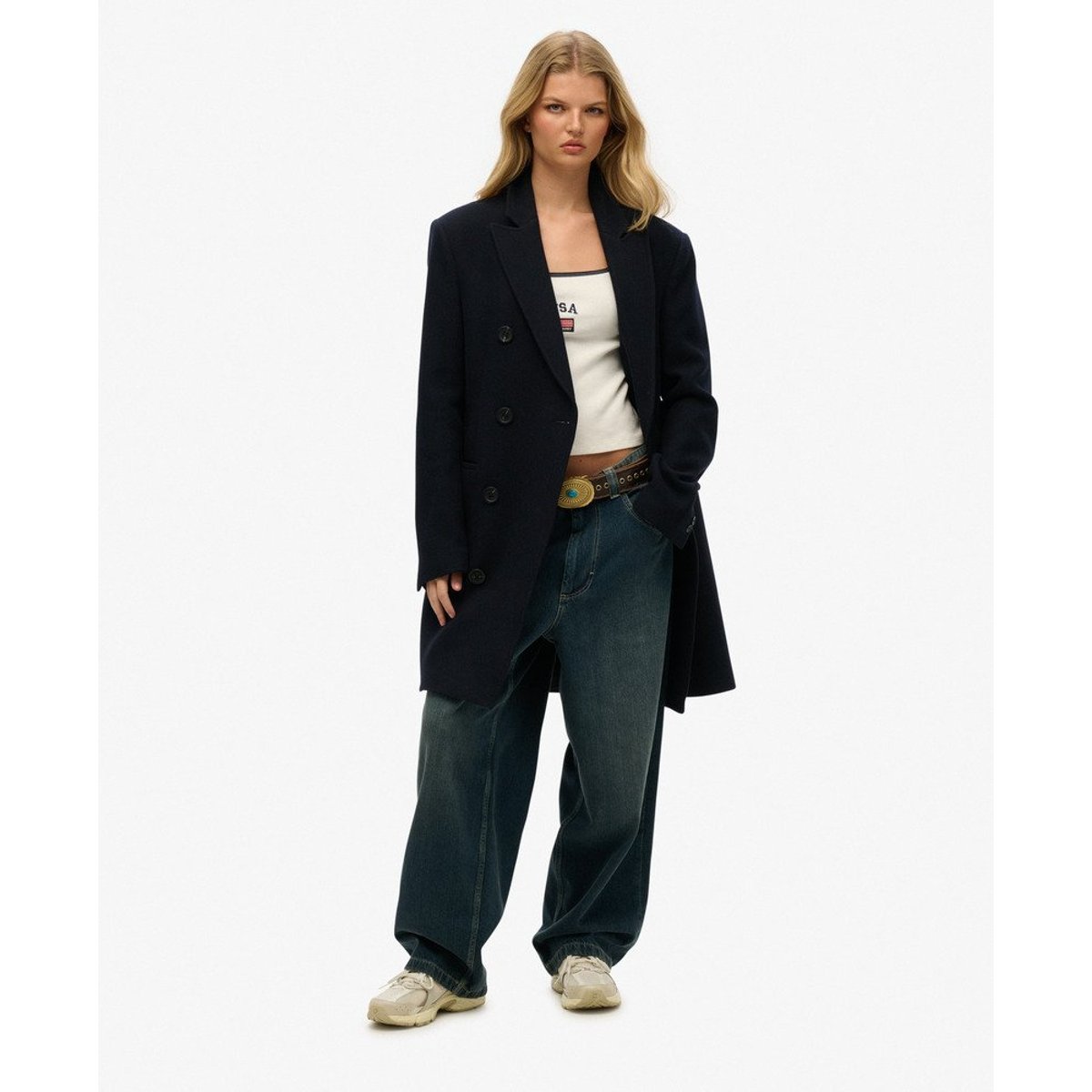 The Merchant Store - Manteau de ville oversize bleu marine, SUPERDRY