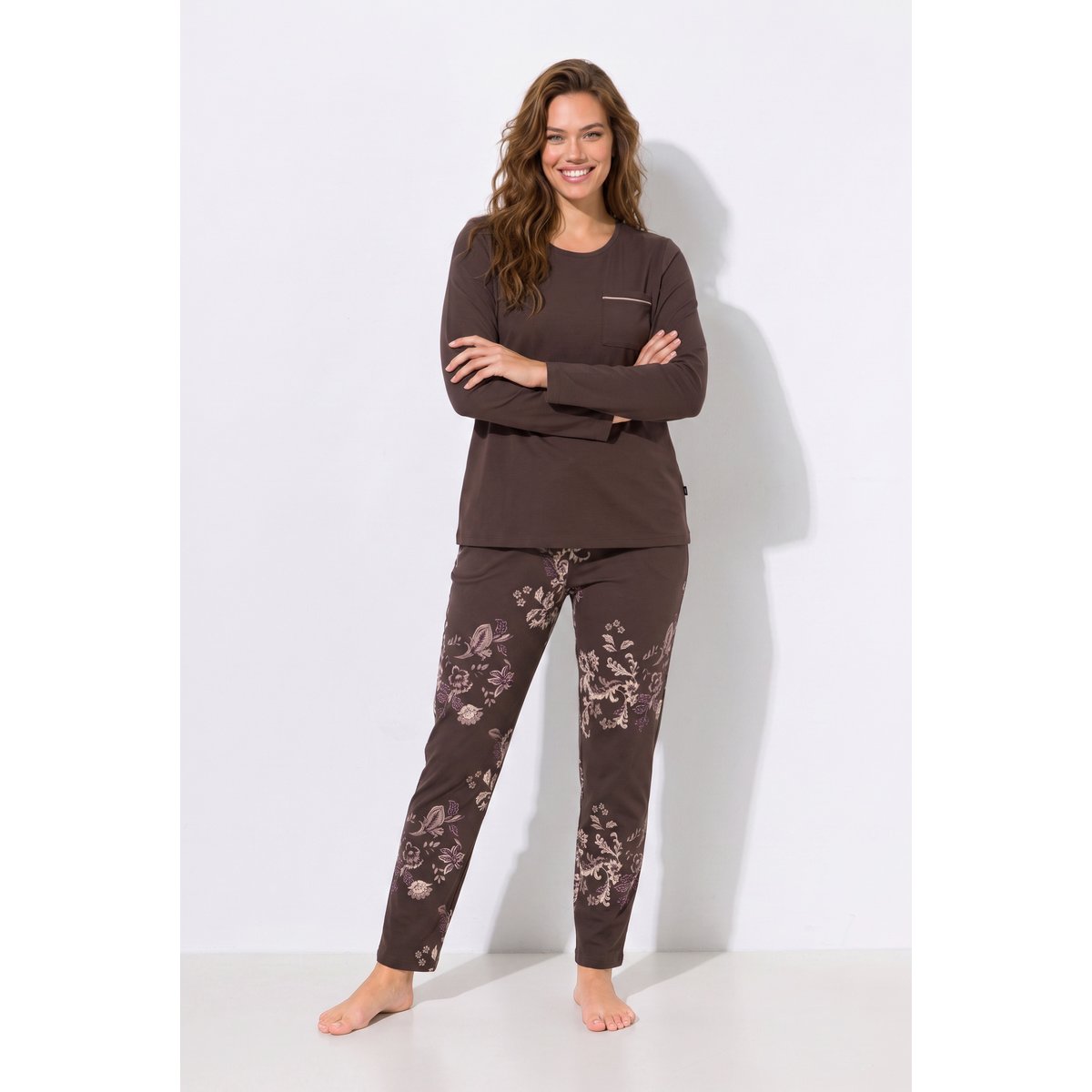 Pyjama motif fantaisie en modal mélangé marron pin, ULLA POPKEN