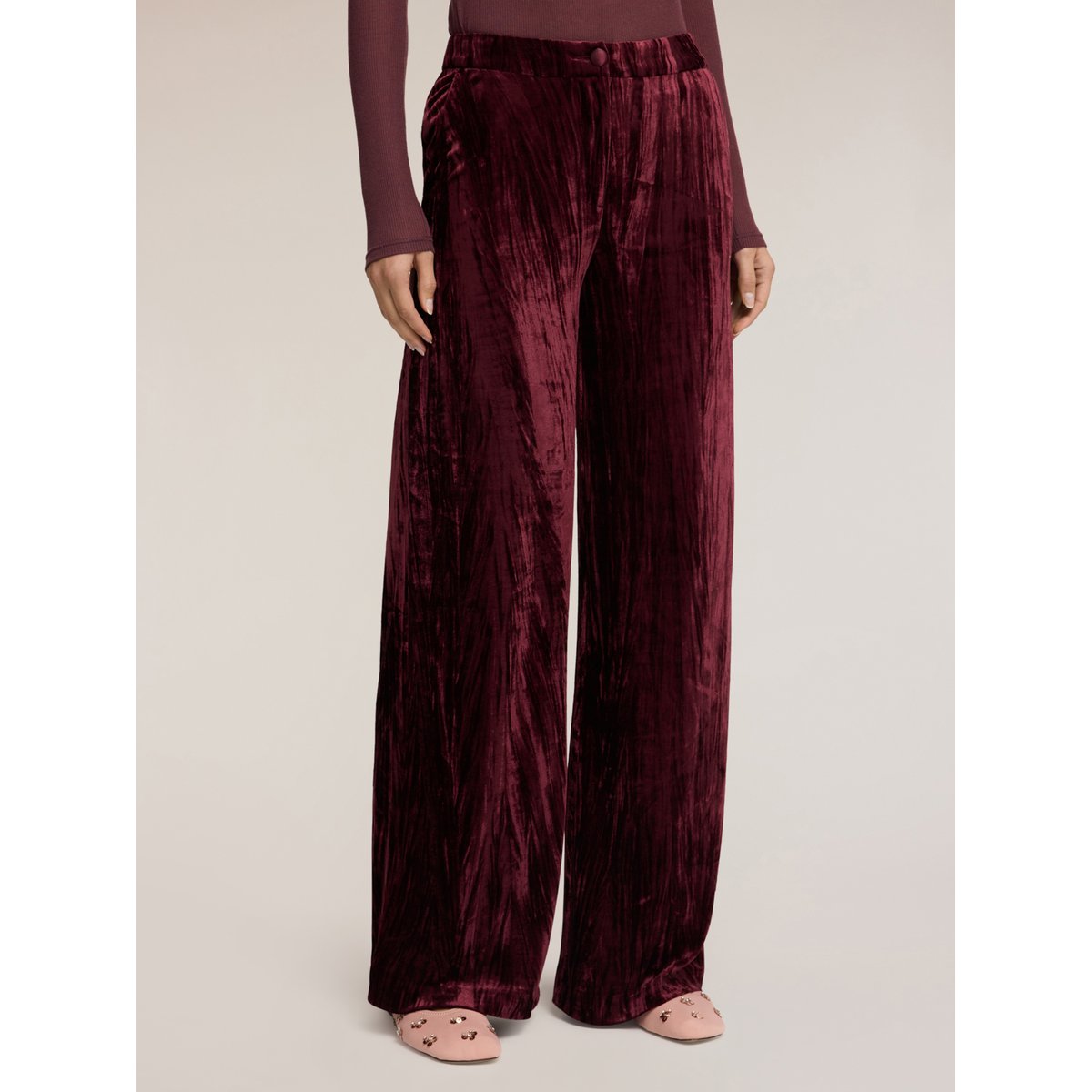 Pantalon palazzo en velours effet plissé burgundy, MOTIVI