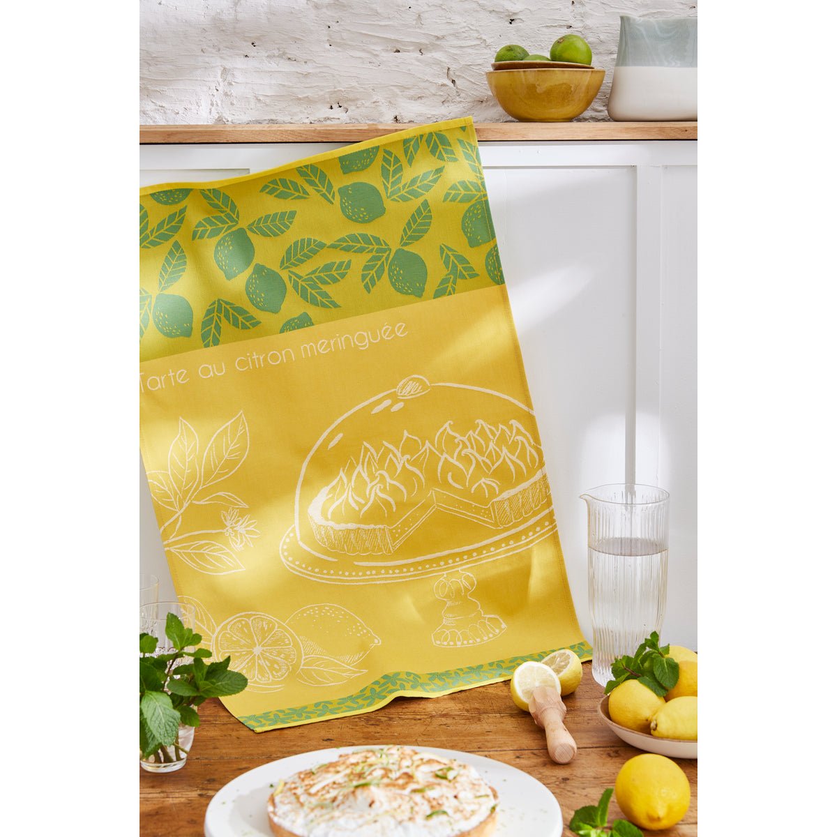 Torchon jacquard en coton TARTE AU CITRON jaune, COUCKE