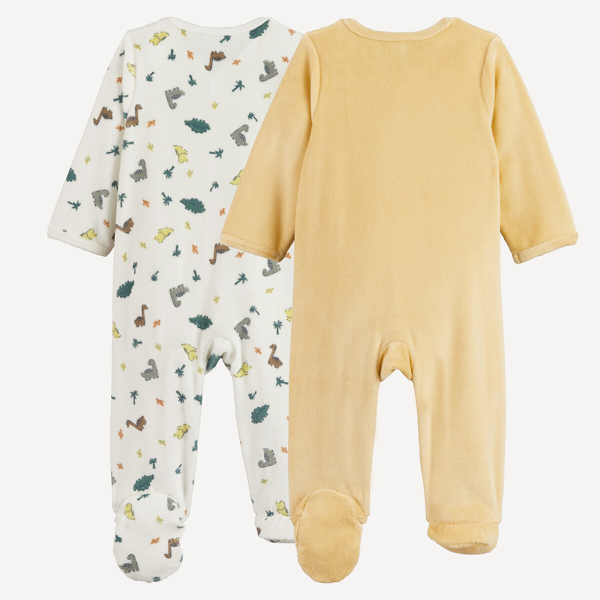 Pack of 2 Dinosaur Print Velour Front-Fastening Sleepsuits assorted, LA REDOUTE COLLECTIONS