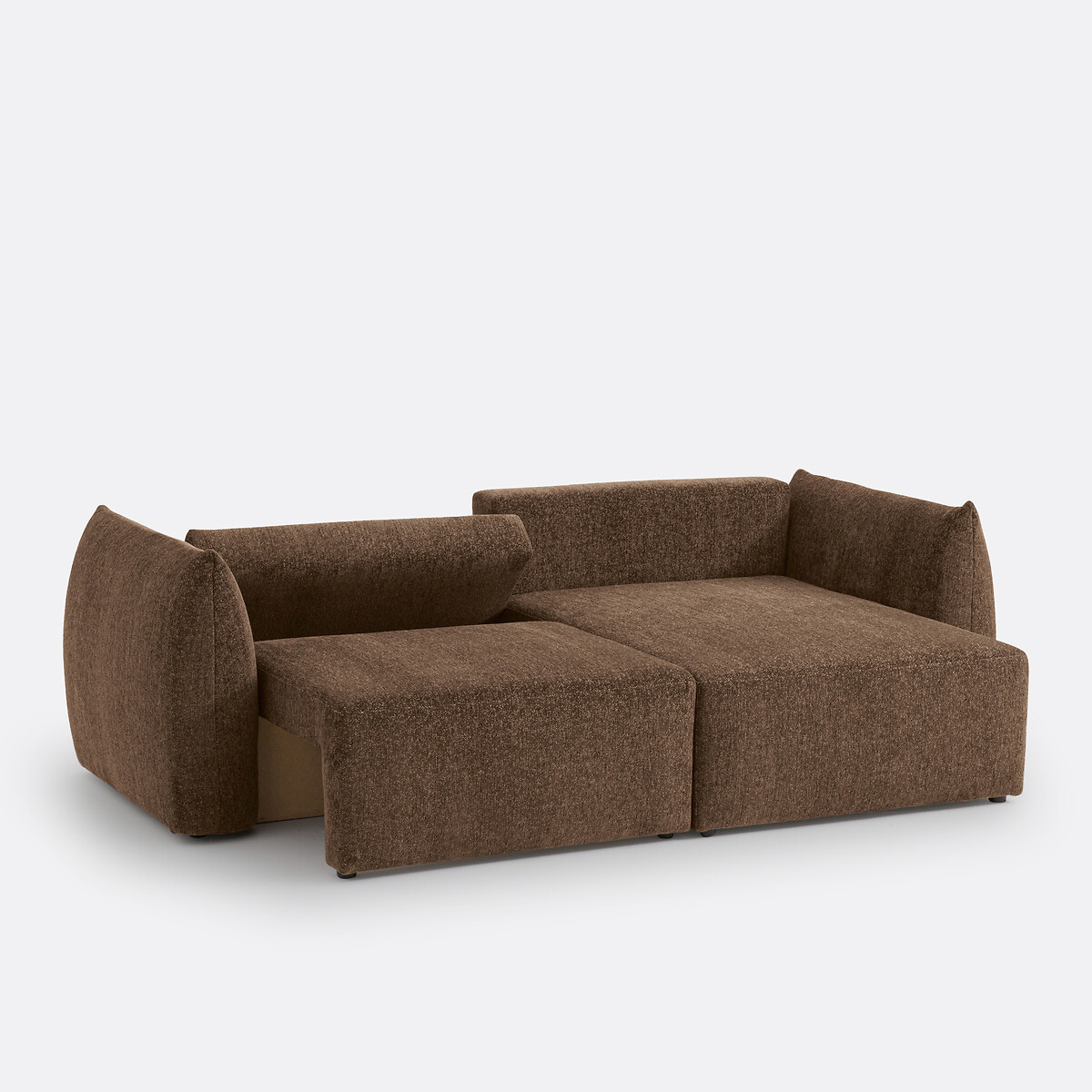 Sofá cama esquinero de 3 plazas con arcón, tejido chenilla jaspeado, EDITH chocolate, LA REDOUTE INTERIEURS