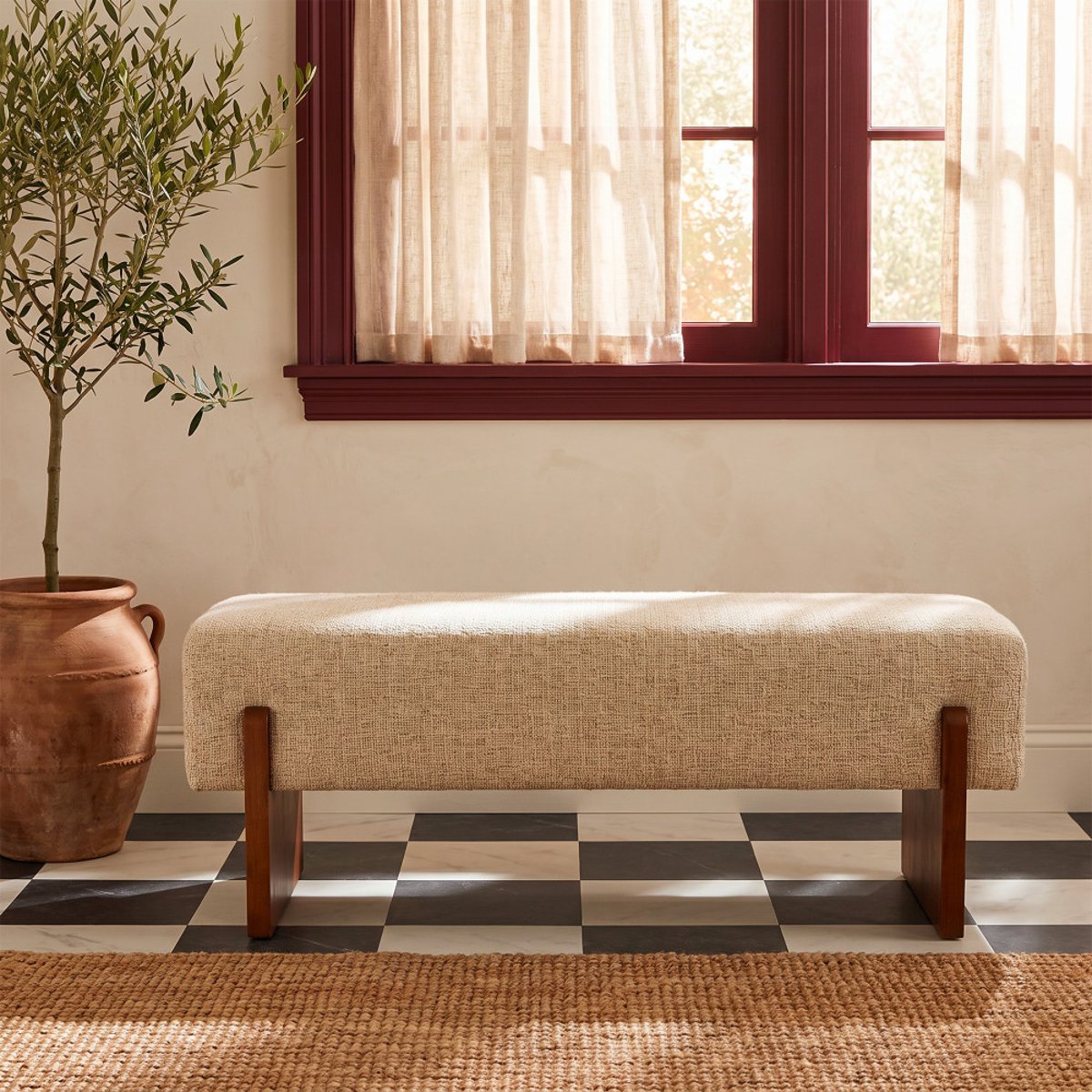 Banc en tissu et bois- SALLY beige, DRAWER