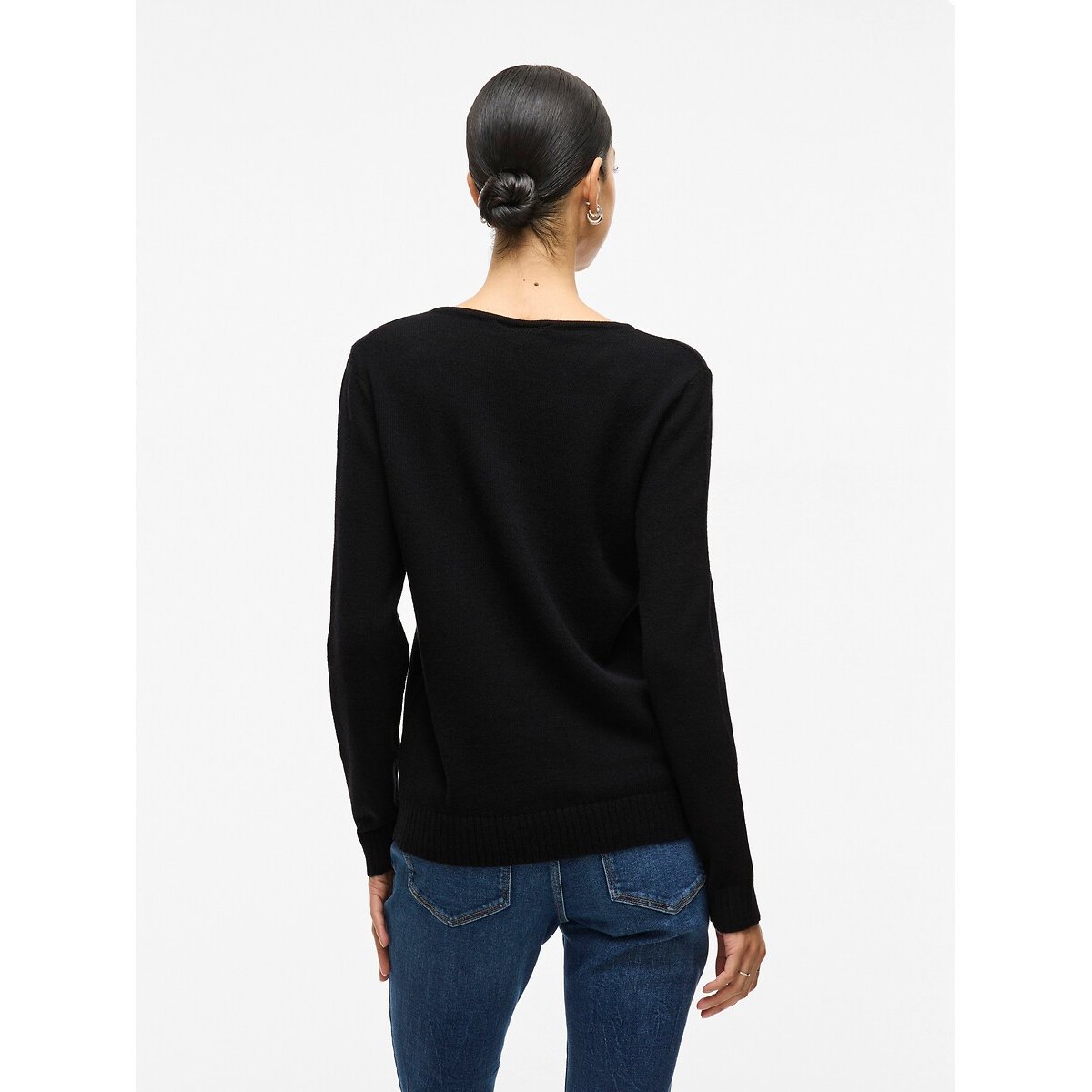 Trui met V-hals in fijn tricot zwart, VILA