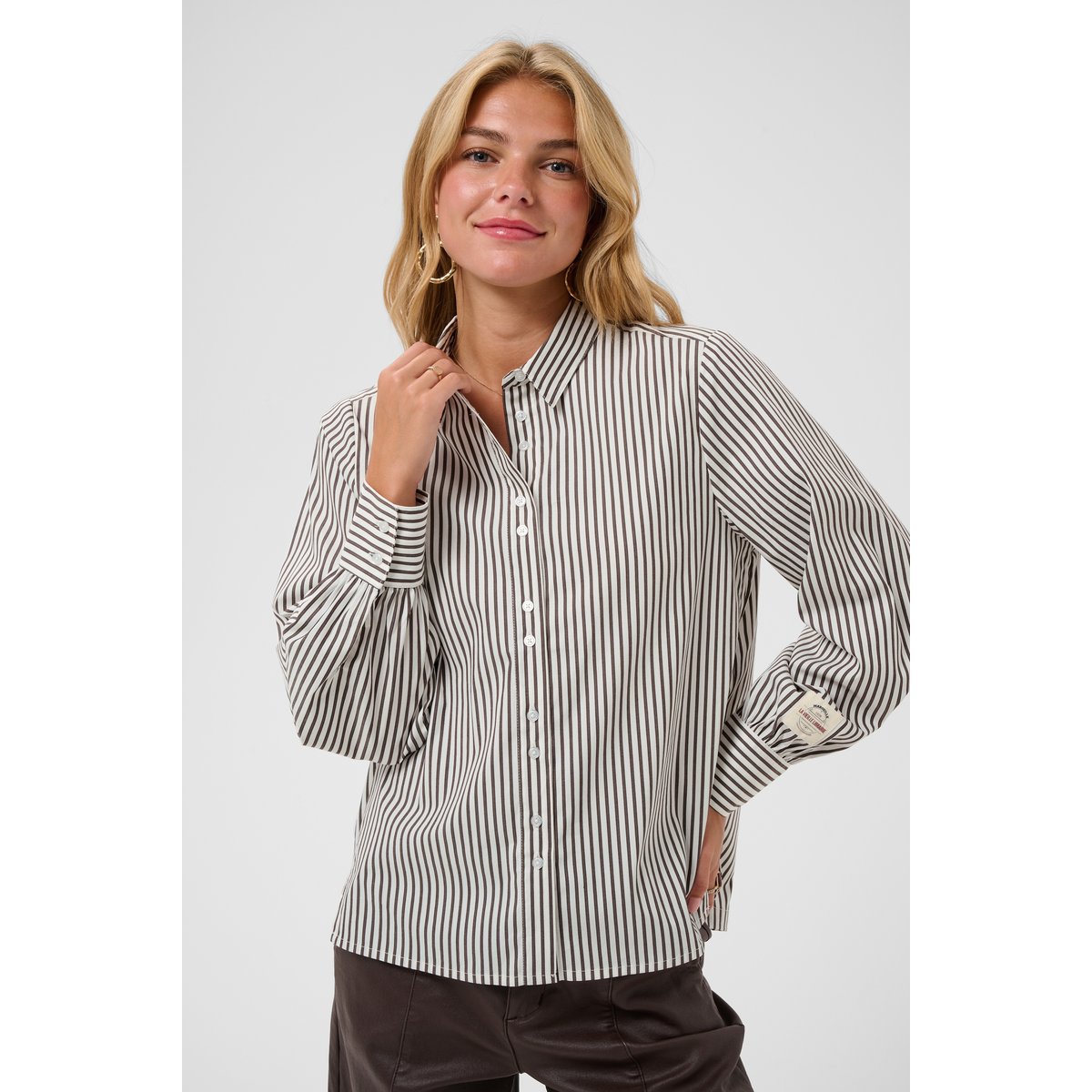 Chemise à manches longues marron java stripe, CREAM