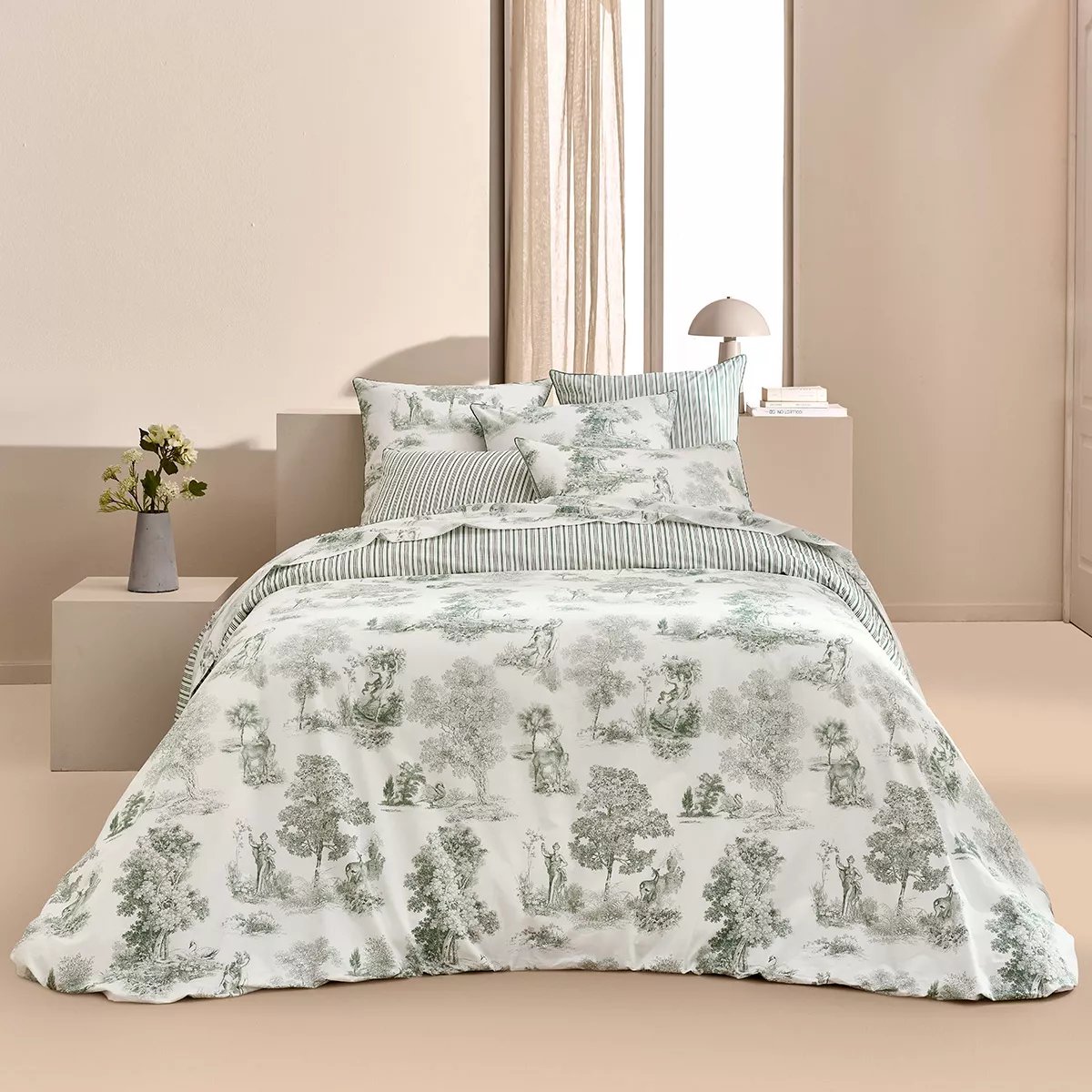 Taie d'oreiller percale de coton POESIE verde, GARNIER THIEBAUT