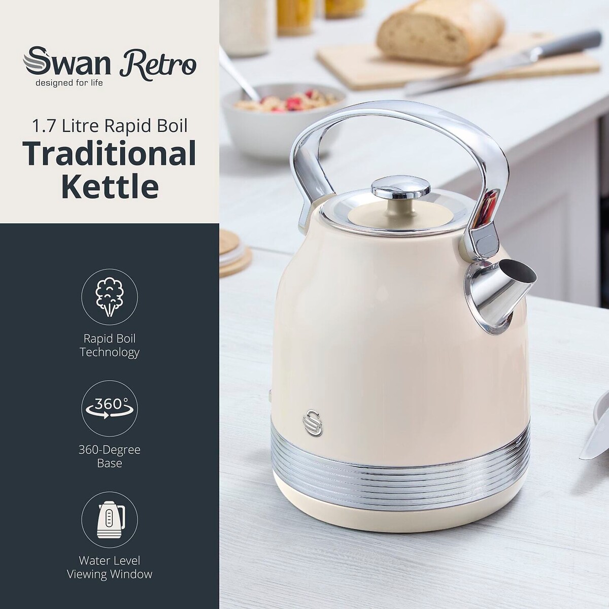 RetroRevive 1.7L Traditional kettle cream, SWAN