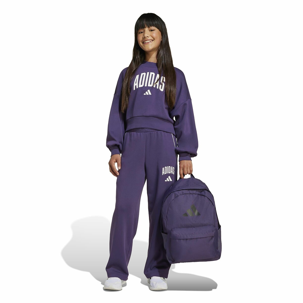 Sweater met ronde hals in niet-geruwd molton violet, ADIDAS SPORTSWEAR