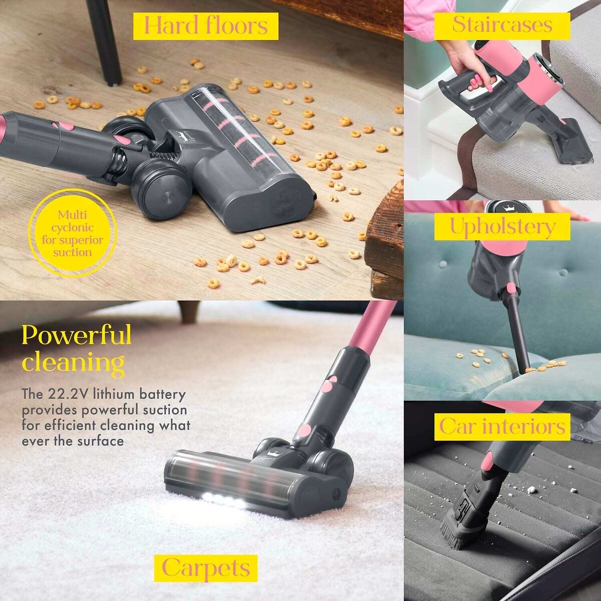 Lynsey Queen of Clean 22.2V Cordless Vacuum Cleaner pink, SWAN