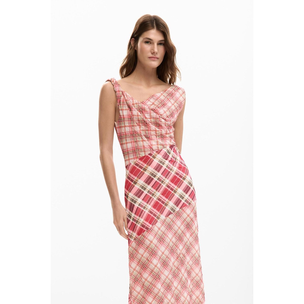 Robe à bretelles à carreaux rouge, DESIGUAL