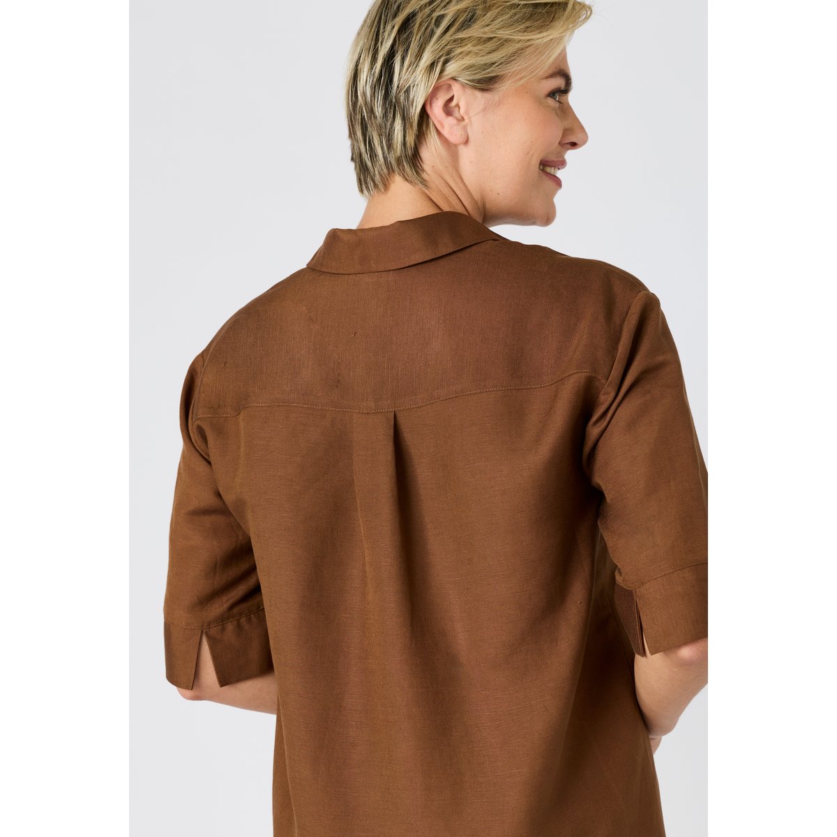 Robe caftan mélange lin marron foncé, DAMART