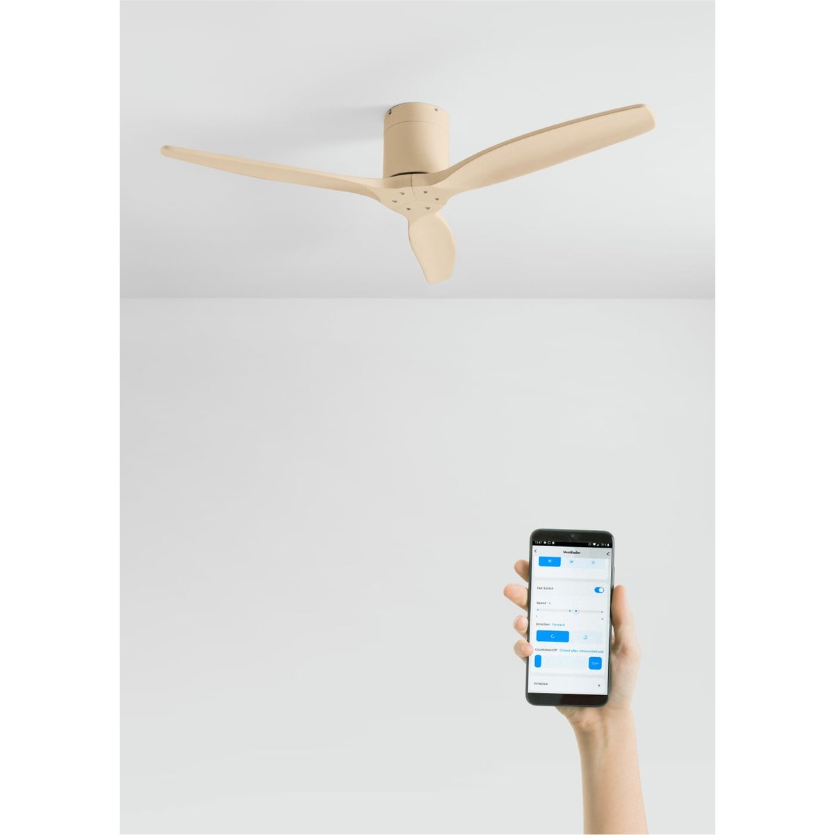 Ventilateur de plafond avec pales techniques en ABS sans lumière avec Wi-Fi WIND CALM blanc/blanc, CREATE