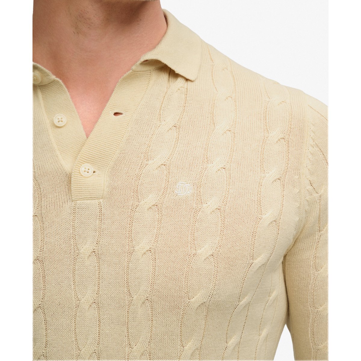Polo Maille Torsadée Manches Longues Coupe Décontractée beige avoine, SUPERDRY