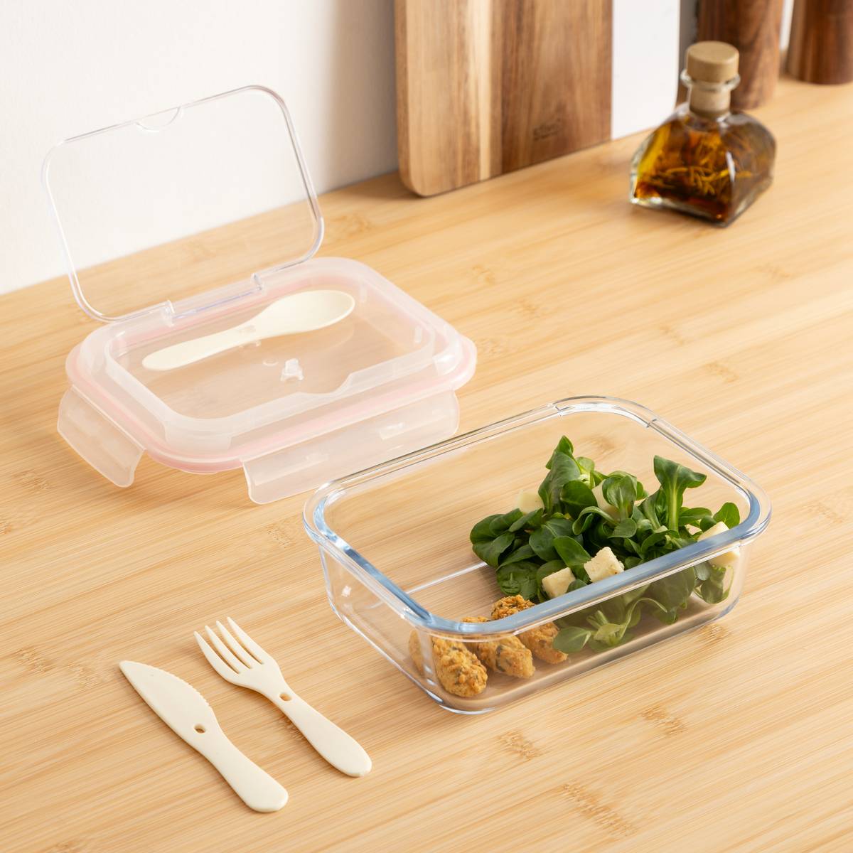 Lunch box en verre avec couverts CLIPEAT VERRE transparent, 5FIVE SIMPLY SMART
