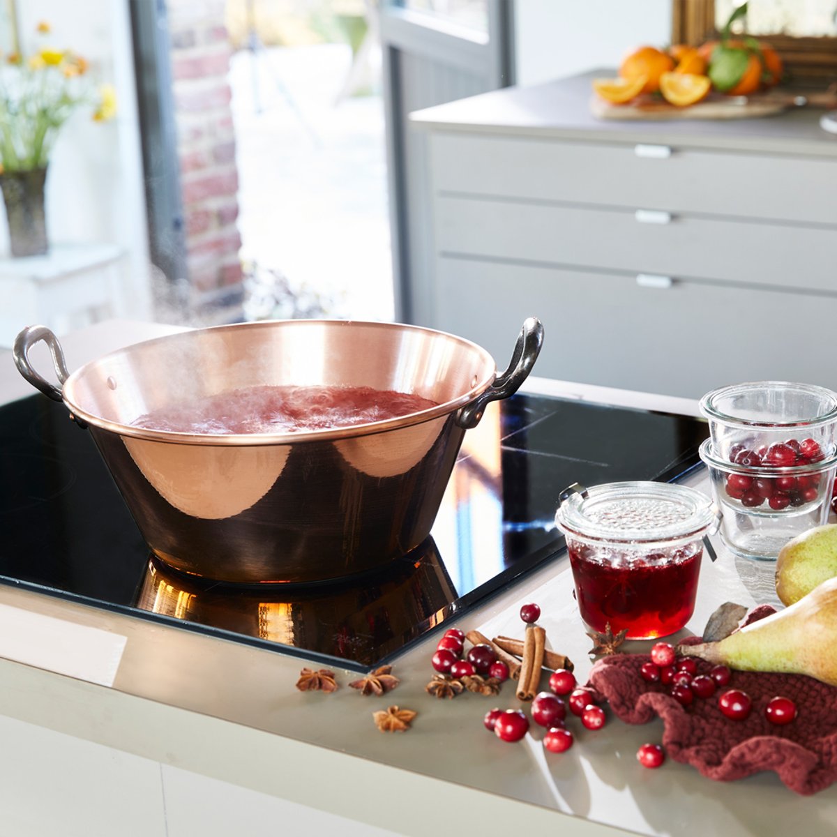 Bassine à confiture 38 cm lisse anses fonte 9l cuivre / bronze, BAUMALU