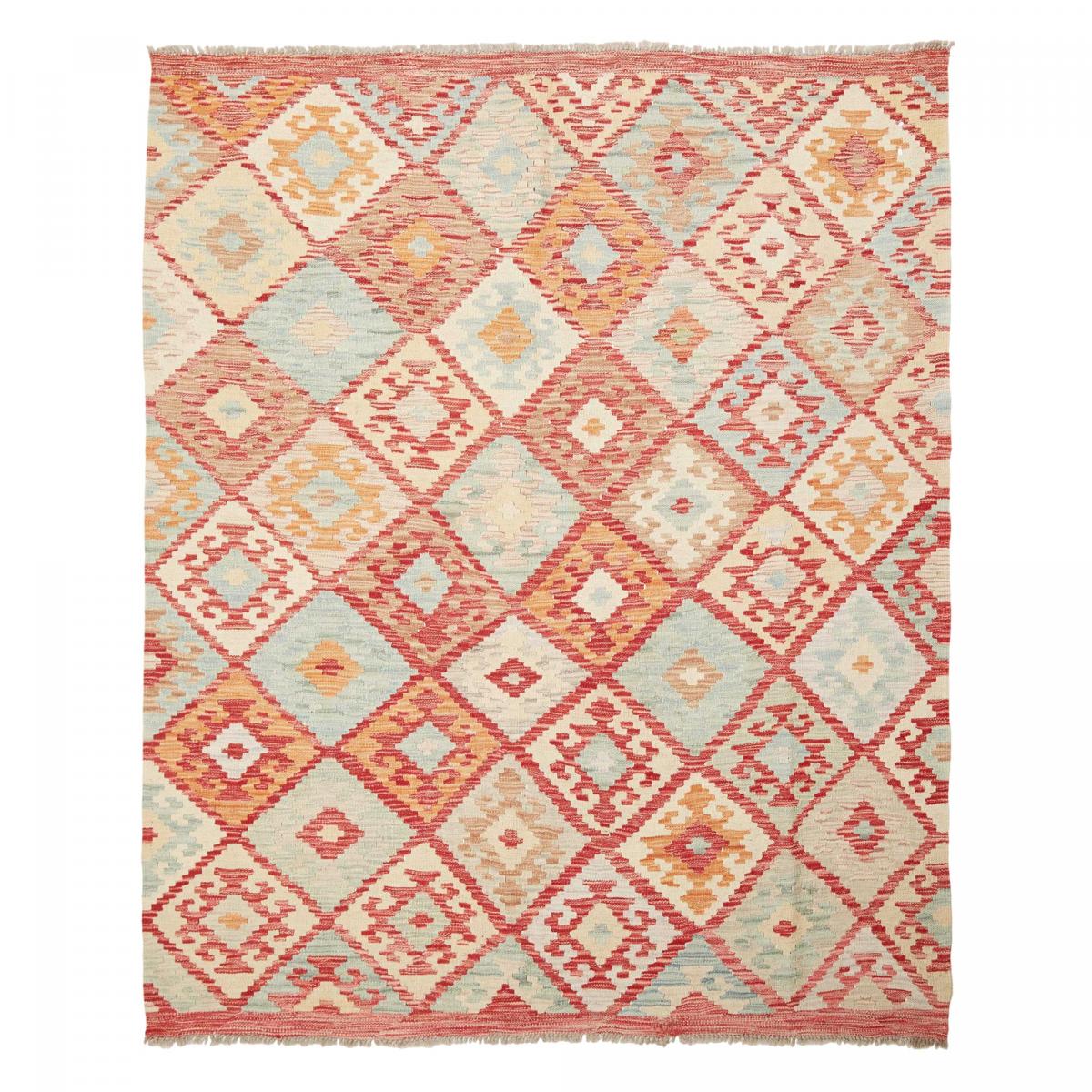 Tapis kilim à motif ethnique, tissé plat artisanal, KILIM 87 multicolore, beige, rouge, UN AMOUR DE TAPIS