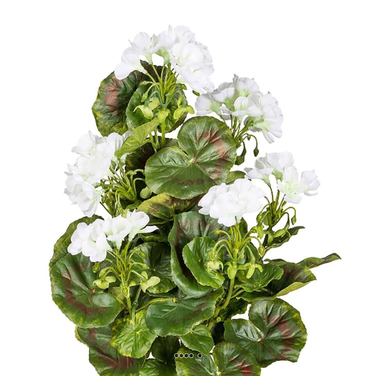 Geranium artificiel en piquet 40 cm 7 tetes blanc neige, ARTIFICIELLES