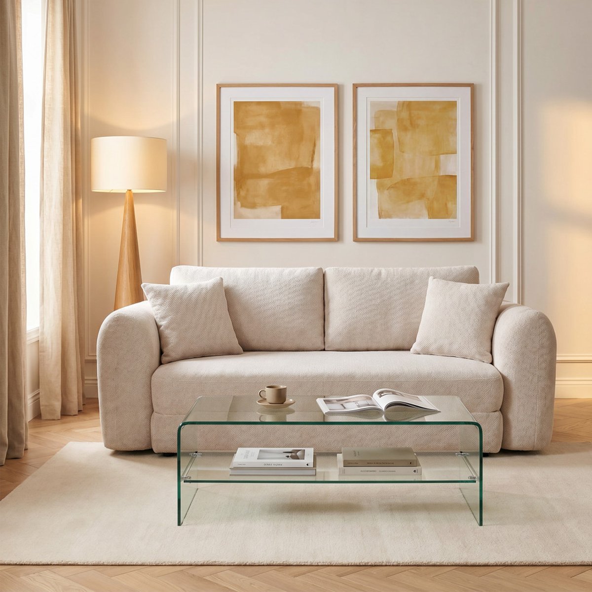 Canapé convertible compressé 3 places en tissu- LOU beige, DRAWER
