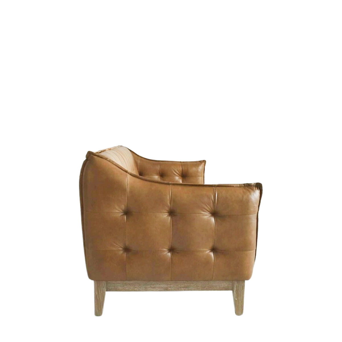 Navsari Leather Buttoned 3 Seater Sofa with Solid Ash Legs brown , SO'HOME