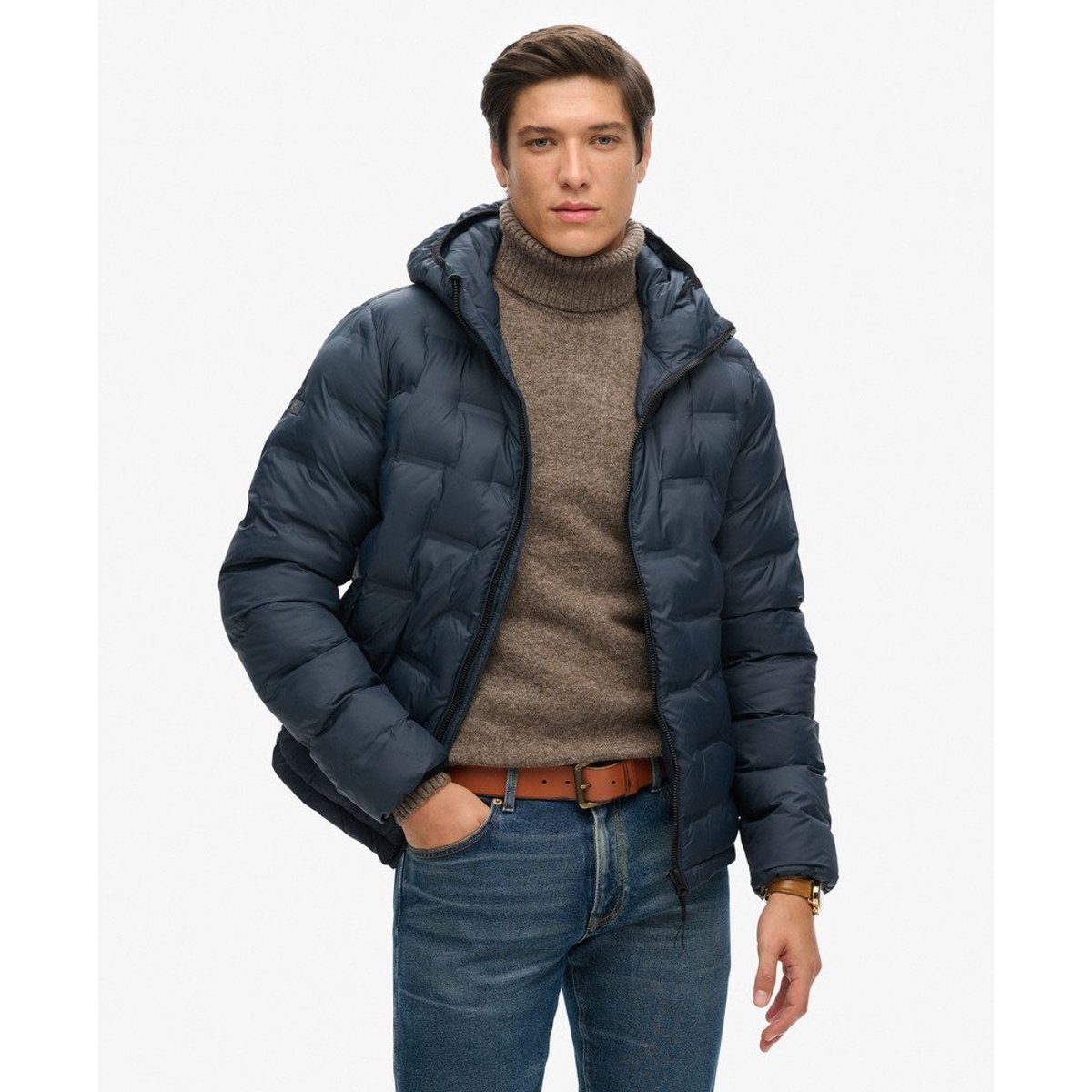 Doudoune courte matelassée bleu marine éclipse, SUPERDRY
