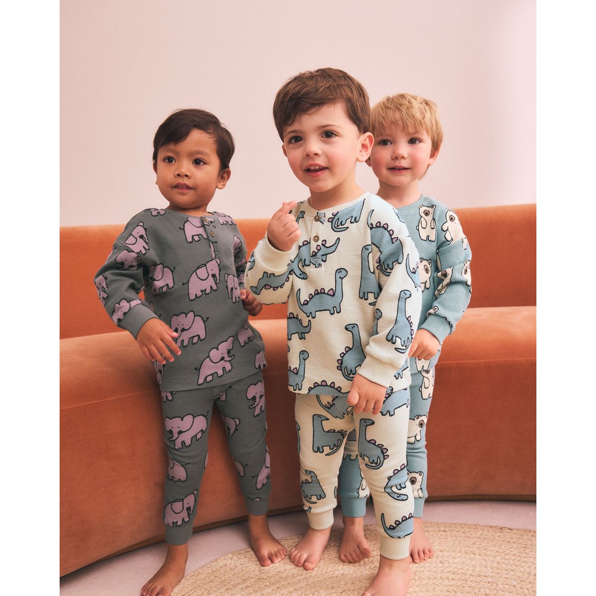 Pyjama douillet, lot de 3 stompy animal entièrement gris anthracite/bleu, NEXT