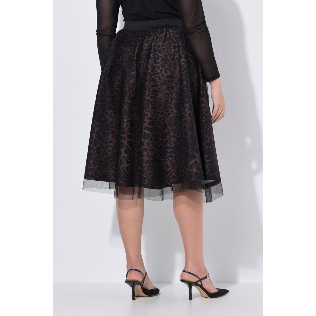 Jupe midi en scuba motif léopard cannelle, ULLA POPKEN