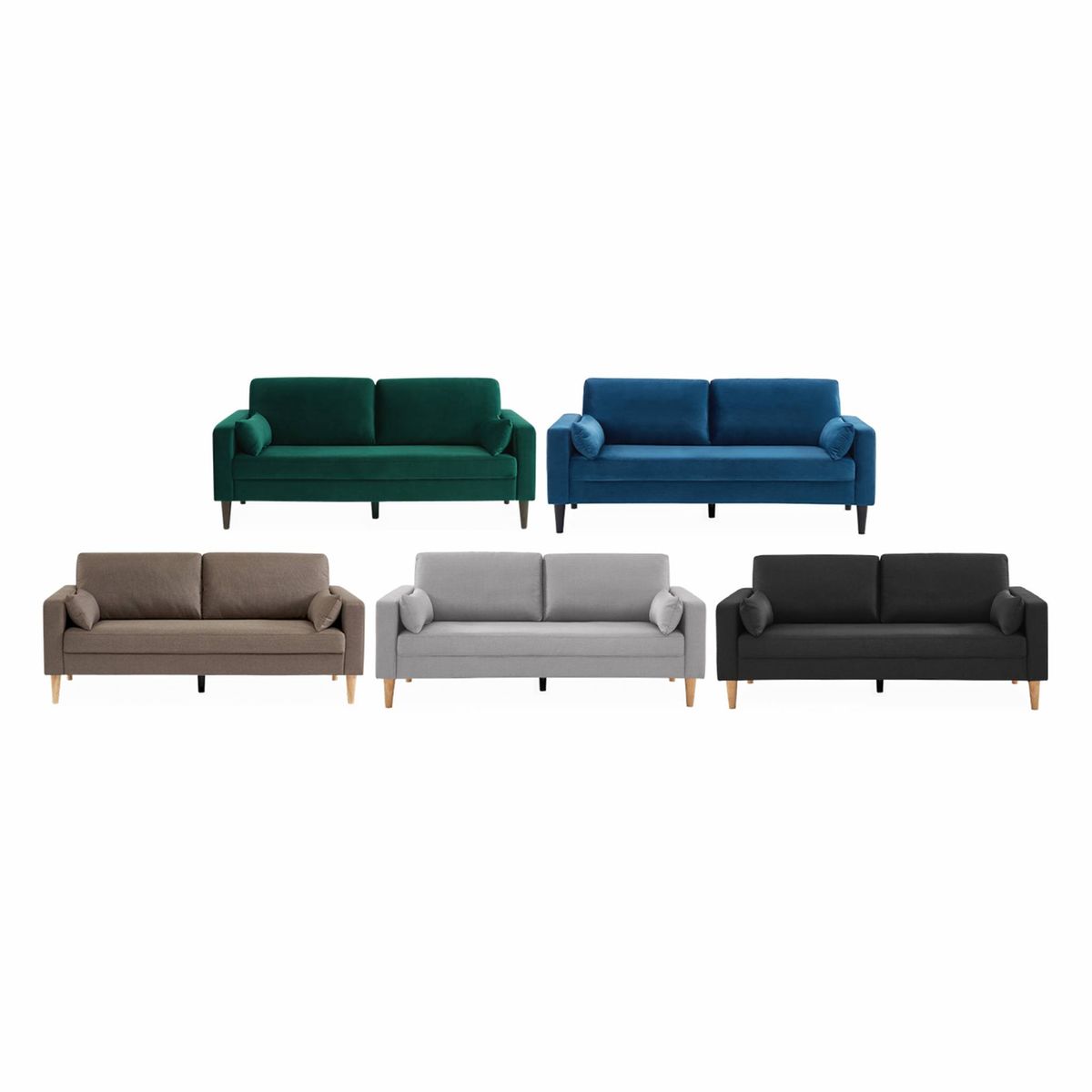 Canapé 3 places bois d'eucalyptus, d'hévéa et tissu BJORN gris clair, SWEEEK