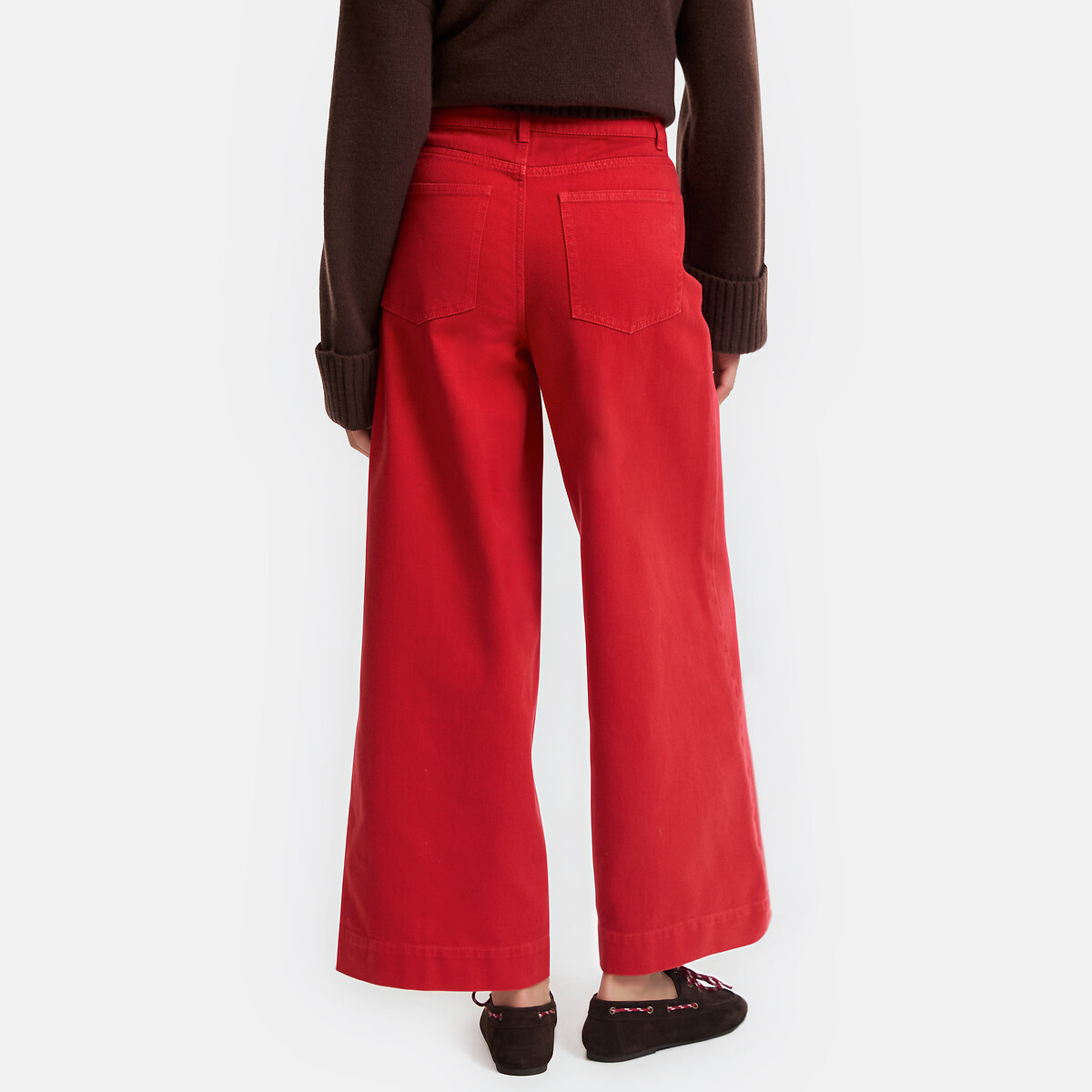 Calças largas de corte 7/8 com cintura subida, em algodão vermelho, LA REDOUTE COLLECTIONS