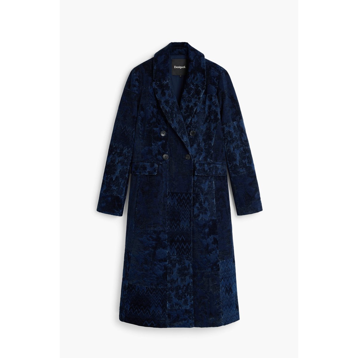 Manteau droit jacquard bleu, DESIGUAL