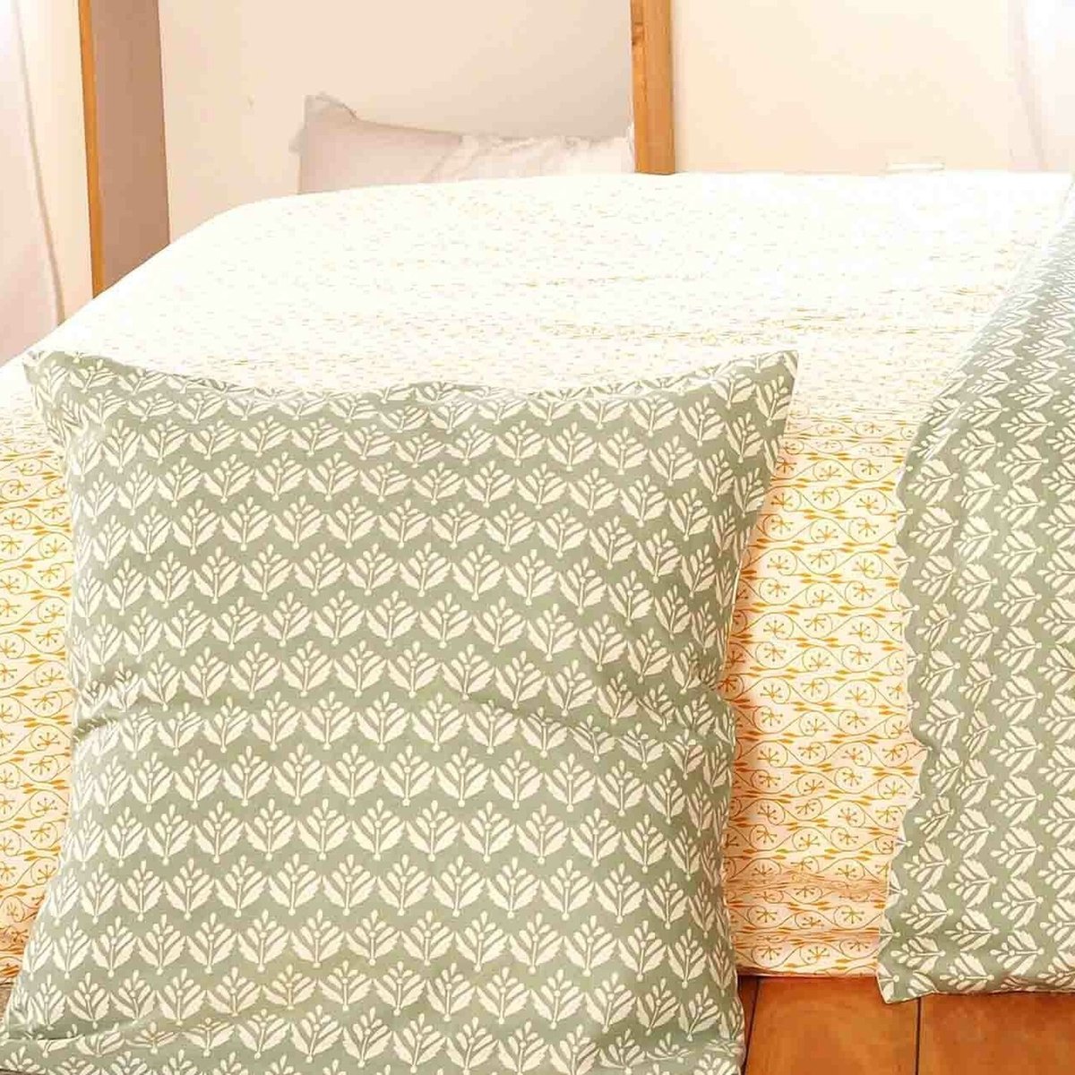 Parure housse de couette en satin de coton imprimée, Orient vert, C DESIGN HOME TEXTILE