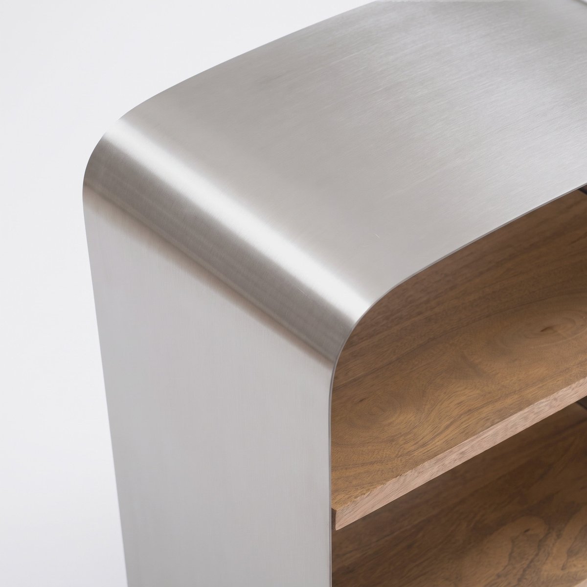 Table de chevet en bois de manguier et métal brossé - SELMA marron clair et métal, MAISON PAVANE